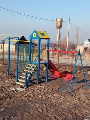 спортивное оборудование: Горка комплекс с качелями, + рукоход, шведская стенка, пожарный спуск — 16