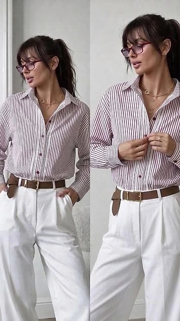 женские полосатые шарфы: Рубашка, Классическая модель, Оверсайз, В полоску, Китай — 2