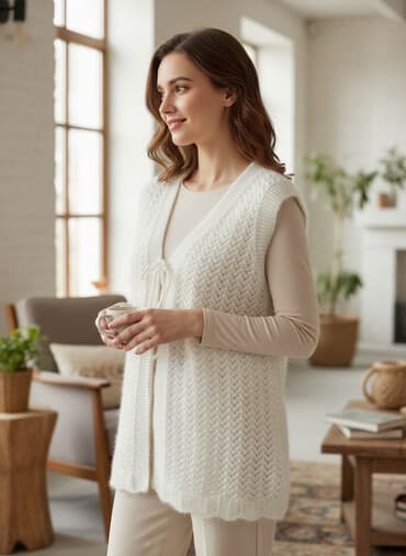 Плащи: Кардиган/безрукавка ручной работы молочного цвета — 1