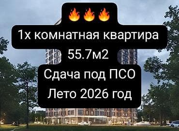 Кыймылсыз мүлк: 1 бөлмө, 55 м², Элитка, 15 кабат, Даяр ПСО (өзү оңдоп түзөтүп бүтүү үчүн) — 1