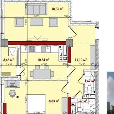 Квартиры: 2 комнаты, 68 м², Элитка, Асанбай мкр Элитка, 8 этаж, ПСО (под самоотделку) — 7