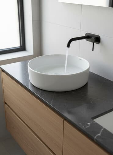 столешницу с мойкой: Раковина для ванной, Круглая форма, Материал: Керамика — 1
