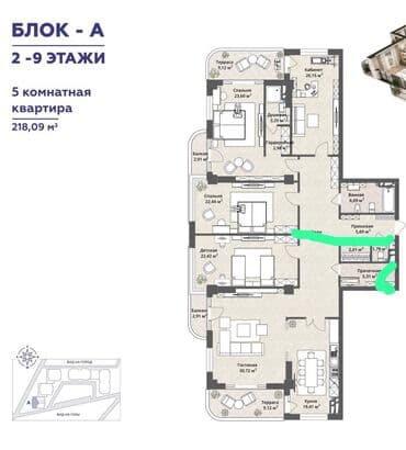 сдается квартира в арча бешике: 5 и более комнат, 166 м², Элитка, 4 этаж, ПСО (под самоотделку) — 3