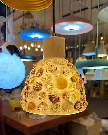 study lamp: Подвесной светильник с абажуром из натуральных морских ракушек - Тип — 1