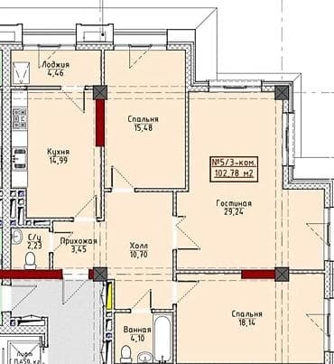 Продажа квартир: 3 комнаты, 102 м², Элитка, 12 этаж, Готовая ПСО (под самоотделку) — 3