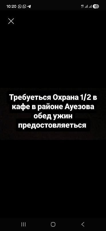 охранника: Вакансия: охранник 1/2 в кафе (район Ауэзова). мужчины от 25 до 55 лет — 1