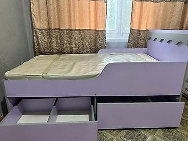 Мебель: Детская кровать с выдвижными ящиками и бортиком - Размер спального — 1