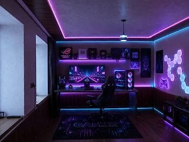 Игровое рабочее место с неоновой RGB‑подсветкой Состав и особенности