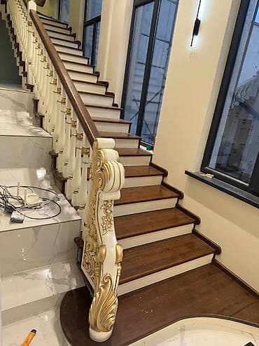 металлические перила для лестницы: Деревянная лестница Для дома, Вид дерева: Дуб, Форма лестницы: Прямая, Стиль: Классический — 6