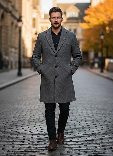 Мужской комплект для делового образа Состав набора: - Серое пальто