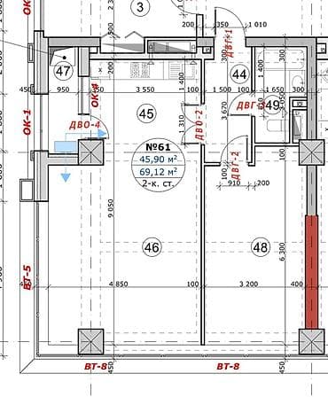 комн: Строится, Элитка, 2 комнаты, 69 м² — 2