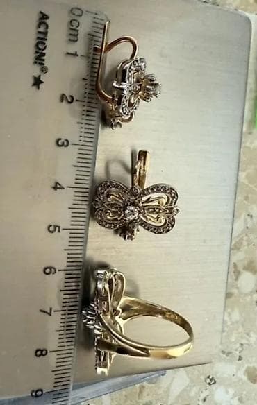 золотые изделия ссср: Набор украшений, Проба 585, Б/у, Цвет металла: Желтый, Парный набор — 8