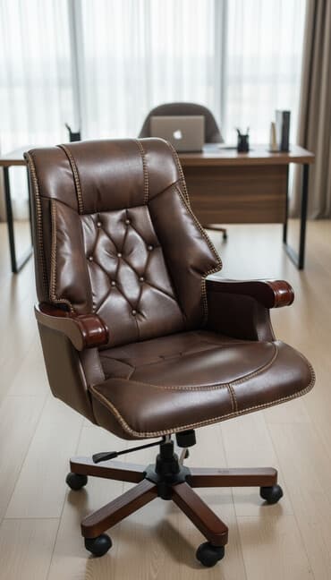 кожанные кресло: Офисное кресло, Новый, С колесиками, цвет - Коричневый, Экокожа, В рассрочку — 1