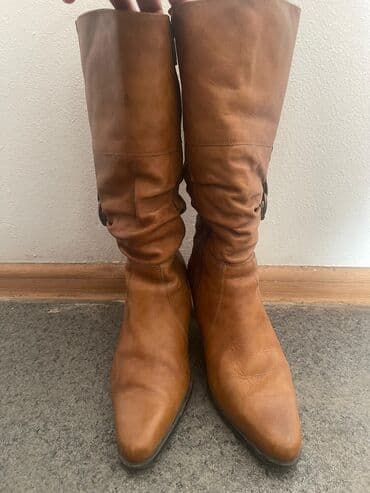 сапоги из натурального меха и кожи: Сапоги, 38, Janina, Новый, цвет - Оранжевый, Самовывоз — 1