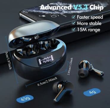 с микрофоном: Беспроводные наушники, BT 5.3, до 35 часов работы, LCD-дисплей, CVC — 6