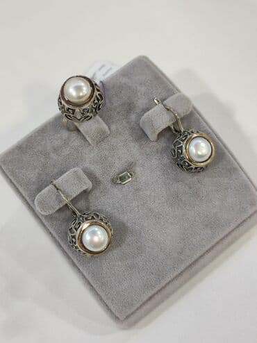 эксклюзивные свадебные пригласительные: Серебряный Комплект Жемчуг Серебро напыление золото 925 пробы — 1