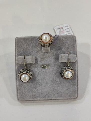 эксклюзивные свадебные пригласительные: Серебряный Комплект Жемчуг Серебро напыление золото 925 пробы — 2