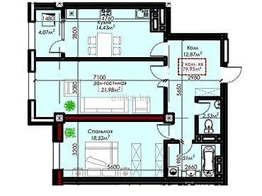 real sight: 2 комнаты, 79 м², Элитка, 5 этаж, Готовая ПСО (под самоотделку) — 3