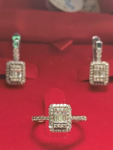 золото с бриллиантом: Бриллиантовый комплект, серьги и кольцо, белое золото 585 проба — 8