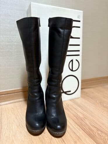 сапоги зимние женские натуральная кожа натуральный мех распродажа: Сапоги, 37, Б/у, цвет - Черный, Платная доставка, Самовывоз — 1