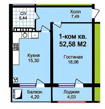 1 комната, 52 м², Технопарк 108 серия, 7 этаж — 4
