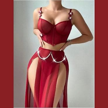 корсет вечерний: Женский комплект в стиле evening party, цвет бордовый. Состав — 2