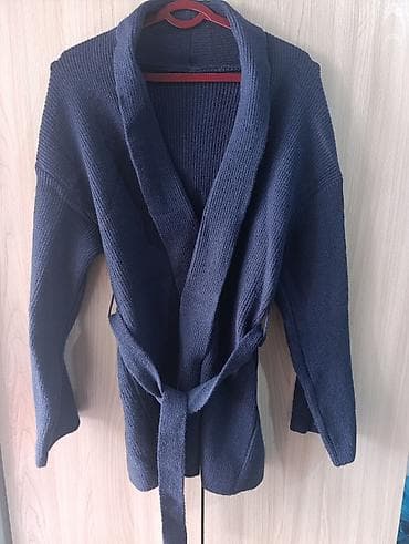 женские кардиган: Вязаный кардиган без застёжек с поясом - Цвет: тёмно-синий (navy) — 1