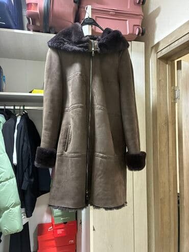 теплый и удобный: Дубленка, Классическая модель, Турция, По колено, С капюшоном, L, XL — 1