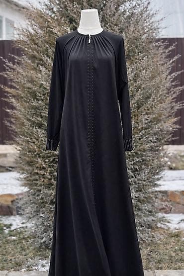 женские спортивные костюмы в бишкеке: Длинное черное платье с длинными рукавами - Свободный А‑силуэт до — 1