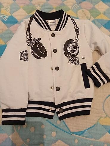 Детский бомбер/кофта в стиле varsity - Цвет: белый с черными