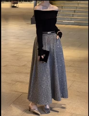 Элегантная пышная миди-юбка с мерцающим покрытием. В наличии в сером at lalafo.kg Элегантная пышная миди-юбка с мерцающим покрытием. В наличии в сером