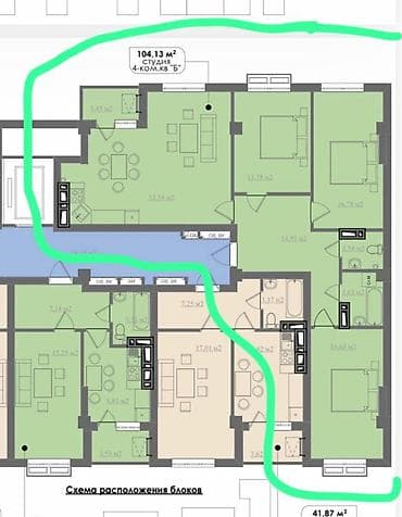 prime park: 4 комнаты, 104 м², Элитка, 6 этаж, Готовая ПСО (под самоотделку) — 1