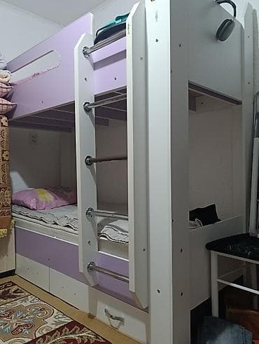 Детская мебель: Двухъярусная детская кровать, ЛДСП, цвет - Белый — 1