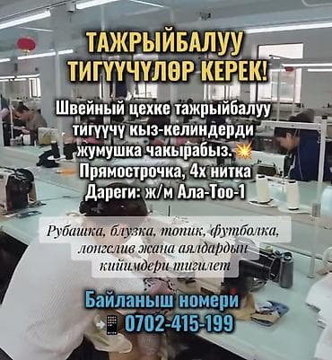 Швея, Постоянная, Прямострочка, Район: Ала-Тоо ж/м, Рубашки и блузы, Оплата: Еженедельно
