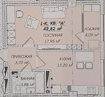 residence: 1 комната, 44 м², Элитка, 13 этаж, Готовая ПСО (под самоотделку) — 1