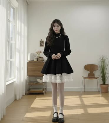 черное вышитое платье: Вечернее платье, А-силуэт, Короткая модель, Велюр, С рукавами, S — 2