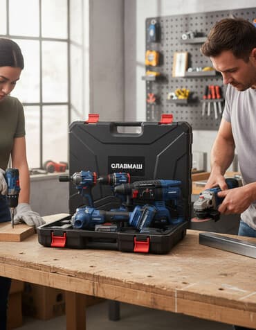 инструменты для малярки: Набор аккумуляторных инструментов СЛАВМАШ C128-4B (4 в 1) в кейсе — 1