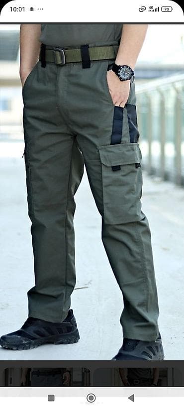 Мужские брюки cargo (S–2XL) холодок тонкий ткань - Модель: прямого