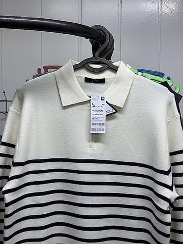 asics tiger: Поло-свитер в полоску TOPTEN, мужской - Цвет: молочный с чёрными — 3