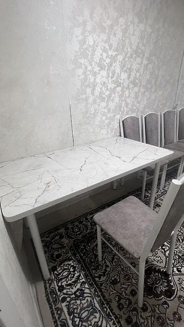Обеденный стол с мраморным рисунком + комплект стульев 6 шт 150*80 — 1
