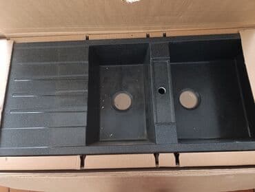 мойка с тумбой бу: Двойная кухонная мойка "ТОРИНА" черного цвета, изготовленная из — 1