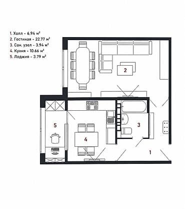 Продажа квартир: 1 комната, 48 м², 108 серия, 2 этаж, Готовая ПСО (под самоотделку) — 2