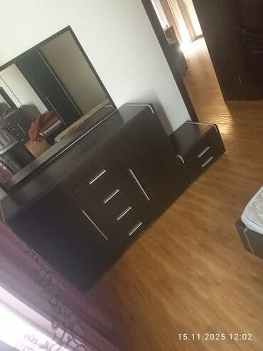 эки адамдык диван: Уктоочу бөлмө гарнитуру, Эки кишилик керебет, ДСП, түсү - Күрөң — 6