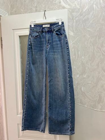 Джинсы, Кюлоты, Китай, Высокая талия, Со стразами, L