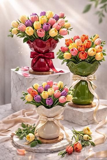 Керамическая ваза в виде букета🫶🌷 - Высота: 20 см - Доступно в 4