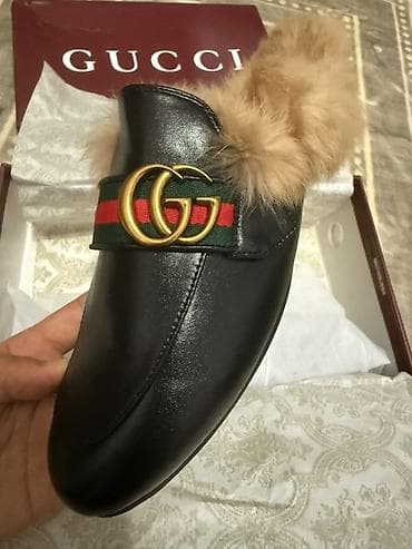 вансы кеды: GUCCI Princetown Leather Slippers with Fur - Модель: Princetown — 1