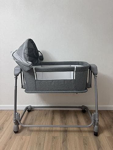 pop it: Детская приставная кроватка, Б/у, С колесиками, цвет - Серый — 1