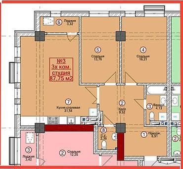 Продажа квартир: 3 комнаты, 88 м², Элитка, 8 этаж, Готовая ПСО (под самоотделку) — 3