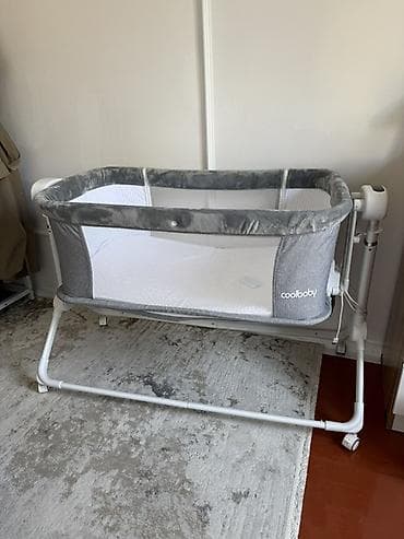 Детская приставная кроватка, С колесиками, цвет - Серый