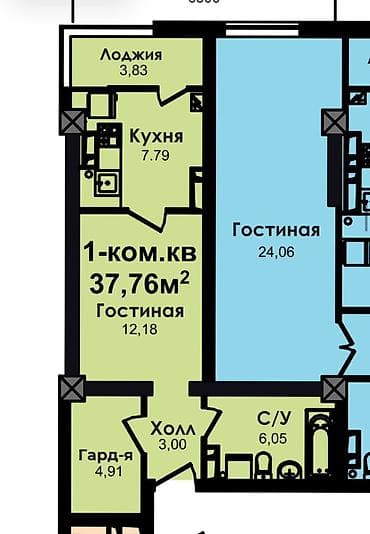 1 комната, 38 м², Элитка, 13 этаж, Готовая ПСО (под самоотделку)
